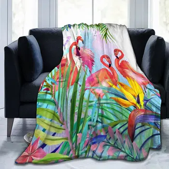 Tropikal Pembe Flamingo Pazen polar şal Battaniye Oturma Odası Yatak Odası Kanepe Kanepe Sıcak Yumuşak yatak battaniyesi Çocuk için Tüm Sezon Yumuşak