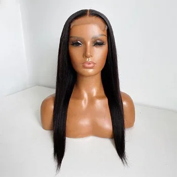 Uzun 26 inç 180%Yoğunluk Tutkalsız Önceden Koparıp Siyah Düz Dantel ön peruk Siyah Kadınlar İçin Bebek Saçı Günlük Cosplay