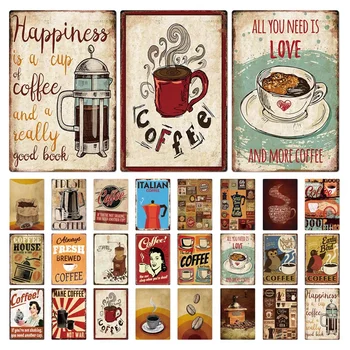 Vintage Kahve Dükkanı Restoran Teneke Işaretleri Markalaşma Posterler Dekor Modern Ev Cafe Art Deco Boyama Duvar Işaretleri Dekoratif Metal
