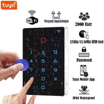 WiFi Tuya App Arkadan Aydınlatmalı Dokunmatik 125khz RFID Kart Erişim Kontrolü kart okuyucu Tuş Takımı WG26 Çıkış Alarm Yönetim Kartı Desteği