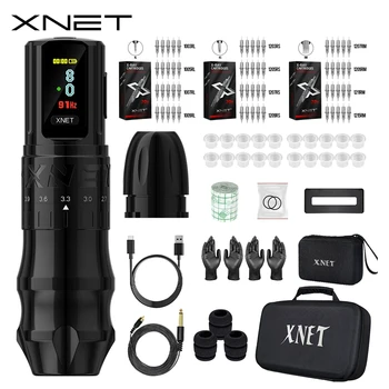 XNET Bestia Kablosuz Dövme Makinesi Kalem Kiti Ayarlanabilir İnme 2.4-4.2 mm 2400mAh Pil OLED Ekran 60pc Karışık Dövme Kartuşu