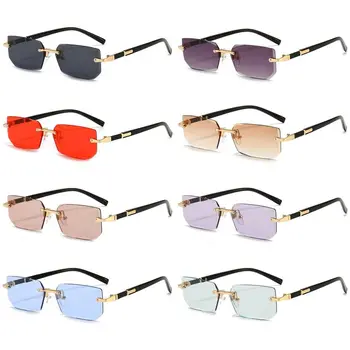 Y2K Çerçevesiz Dikdörtgen Güneş Gözlüğü Moda UV400 Koruma Çerçevesiz güneş gözlüğü Gözlük Kadınlar ve Erkekler için