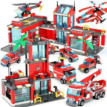 Yapı Taşları Şehir Yangın İstasyonu Modeli 774 adet Uyumlu İnşaat İtfaiyeci adam Kamyon Enlighten Tuğla Oyuncaklar Çocuk