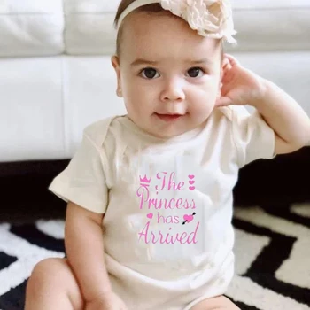 Yaz Beyaz Elbise Prenses Geldi Mektup Baskı Bebek Bodysuit 2021 Rahat Sevimli Kısa Kollu Bebek Kız Giysileri