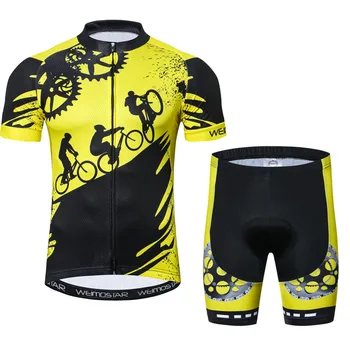 Yaz Erkek Bisiklet Jersey Setleri Kısa Kollu Bisiklet Giyim Şort Ped Bisiklet Gömlek Üst Çabuk kuru Nefes Siyah Sarı Dişli