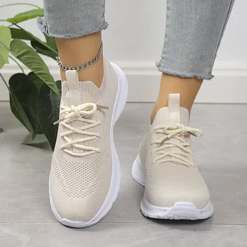 Yaz Kadın delikli sneaker Ayakkabı Kadın Rahat Örgü Dantel-Up Flats Kadın Rahat Kaymaz Platformu spor ayakkabı