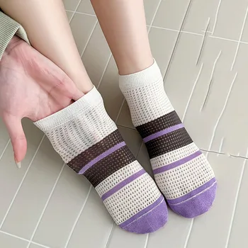 Yaz Kısa Çorap Kadın Saf Pamuk İnce örgü içi boş görünmez Çorap Nefes Örgü Çorap Tatlı Mor Serisi Kız Çorap