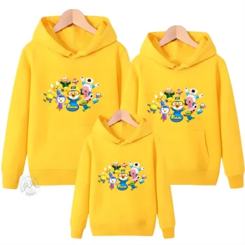 Yeni aile kapşonlu uzun kollu hoodie üç kişilik bir aile karikatür sevimli baskı loopy ilkbahar ve sonbahar spor rahat