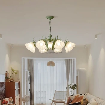 Yeni Bahçe yeşil çiçek tavan avize oturma odası yatak odası Villa ışık romantik restoran demir sanat kolye lamba