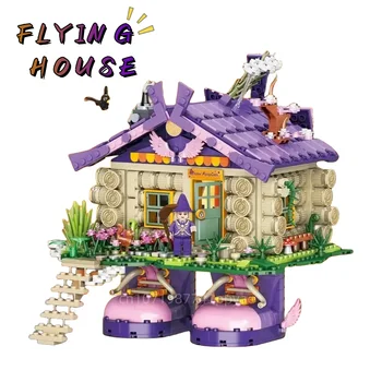 Yeni cadı uçan ahşap ev sihirli ev bahçe lambası parçacık monte yapı taşları eğitici oyuncaklar süsler hediyeler