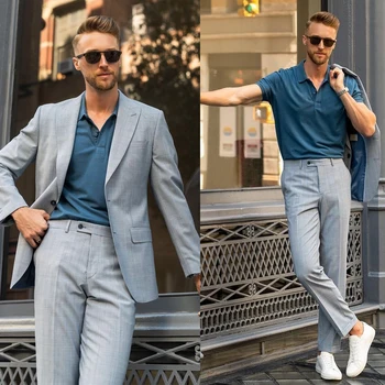 Yeni erkek Takım Elbise 2 Adet Blazer Pantolon Tek Göğüslü Ceket Moda Smokin Slim Fit İş Modern Düğün Damat Kostüm Homme