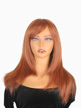 Yeni Gerçek çekim Avrupa Ve Amerikan kahküllü peruk Uzun Düz Saç Katmanlı Tam Başlık Mekanizması Kirli Turuncu Peruk Kadınlar İçin