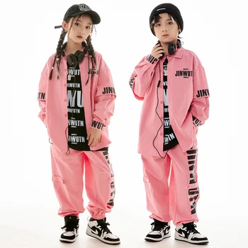 Yeni Hip Hop Dans Kostümleri Çocuklar İçin Pembe Gevşek Hiphop Kıyafetler Kız Streetwear Erkek Caz Dans Performansı Giyim DN16213