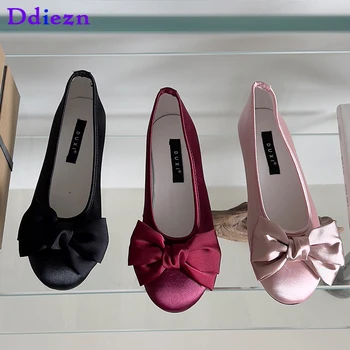 Yeni Lolita Tarzı Bayan Ayakkabıları Kadın Sığ Moda Yuvarlak Ayak Dans Ayakkabısı Bale Daireler Kadınlar İçin Kelebek Düğüm Ayakkabı