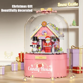 Yeni Müzik Kutusu Şeker Evi Yapı Taşları DIY Bebek evi Yeni Yıl Noel Baba Çocuk Hediyeler Noel Dekorasyon Merry Christmas