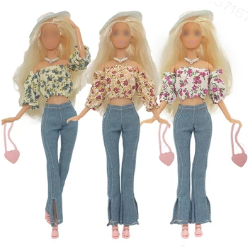 Yeni oyuncak bebek giysileri Çiçek Tüp Üst Pantolon Pantolon Ayakkabı Giyim Barbie 30CM oyuncak bebek giysileri Bebek Aksesuarları