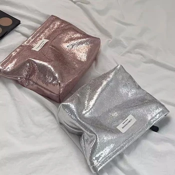Yeni Parlak Sequins Gümüş Debriyaj Kozmetik Çantası Makyaj Çantası Taşınabilir Tuvalet Cilt Bakımı Saklama Çantası Organizatör Kılıfı