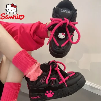 Yeni Sanrio Hello Kitty Sneakers Kadın Moda Lüks Tasarım Çok Yönlü platform ayakkabılar Y2K Kız Kore Kalın Taban Spor Kurulu Ayakkabı