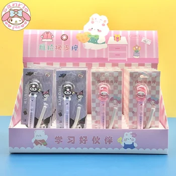 Yeni Sanrio Push-pull Silgi 12/24 adet Sevimli Kuromi Melodi Değiştirilebilir Çekirdek Dikişsiz Silgi Okul Ofis Malzemeleri Öğrenciler İçin