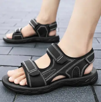 Yeni Tasarımcılar Eylem Deri Açık Erkekler Sandalet Lüks Yaz rahat ayakkabılar erkek plaj sandaletleri Homme Cuir Sandalia Masculina