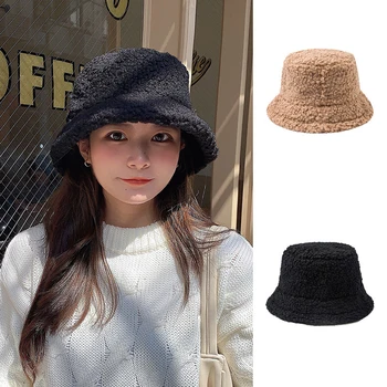 Yeni Unisex Harajuku Kova Şapka Kış Kadınlar için Moda Kore Balıkçı Şapka Kuzu Yün Güneş Koruyucu Açık Sıcak Panama Kap