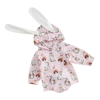 Yenidoğan Bebek Bebek Kız Erkek Paskalya Kıyafeti Tavşan Kulakları Hoodie Romper Kazak Uzun Kollu T-Shirt Bodysuit