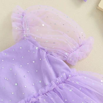 Yenidoğan Bebek Bebek Kız Giysileri Tulum Elbise Sequins Kısa Kollu Örgü Tül Etek Etek Yaz Bodysuits