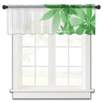 Yeşil Yaprak Bitki Degrade Doku Küçük Pencere Perde Tül Sırf Kısa Perde Yatak Odası Oturma Odası Ev Dekor Vual Perdeler
