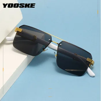 YOOSKE çift Kiriş Yarım Çerçeve Güneş Gözlüğü Kare Elmas Kesim Kenar Sunglass Punk Hip-Hop Mermer Ahşap Tahıl güneş gözlüğü Gözlük