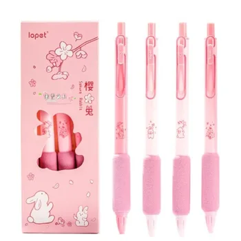Yumuşak Kılıf 4 adet Sakura Tavşan Jel Kalem Seti Aşınmaya Dayanıklı toksik Olmayan Basın Nötr Kalem Plastik Pembe Nötr Kalem Öğrenci