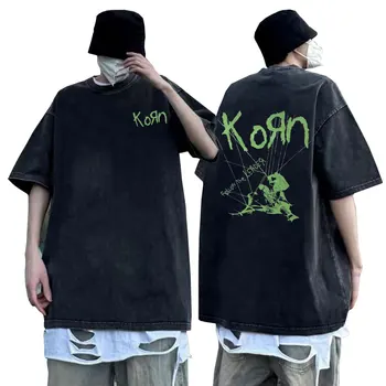 Yıkanmış Vintage Erkekler Kadınlar Moda Gotik Rahat Büyük Boy T-shirt Rock Grubu Korn Ftl 25 Takip Lideri T Shirt Erkek Tshirt