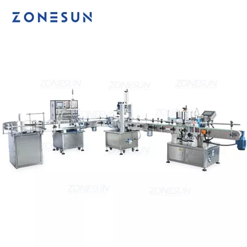 ZONESUN ZS-FAL90 L Yapılandırma Otomatik Pestisit Sıvı Dolum Kapatma Ve Etiketleme Makinesi Hattı Plastik Şişe Yuvarlak
