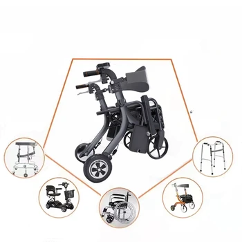 Çapraz Dönemi Akıllı Yaşlı Sürüş Elektrikli Tekerlekli Sandalye Engelli Koltuk Değneği Dört Tekerlekli Katlanır Rehabilitasyon Eğitim Aracı