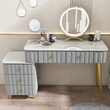 Çekmece makyaj Koltuğu Tuvalet masası Led Kadın İskandinav Tuvalet Masası Ayna yatak odası mobilyası WZ