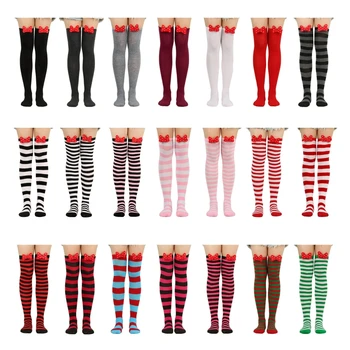 Çizgili Diz Üzerinde Uzun Çorap Güzel 3D İlmek Festivali Tatil Parti Uyluk Yüksek Çorap Çorap Kadınlar ve Kızlar için 37JB