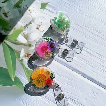 Çiçekler Damla Tutkal Şeffaf Hemşire Rozet Makara Geri Çekilebilir KİMLİK Rozeti Tutucu İle 360 Dönen Timsah Klip Adı Tutucu