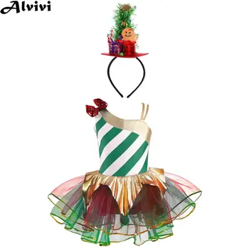 Çocuk Kız Noel Dans Elbise Bale Paten Jimnastik Giysileri Yeni Yıl Cosplay Kostüm Kolsuz Pullu Örgü Leotard Tutu
