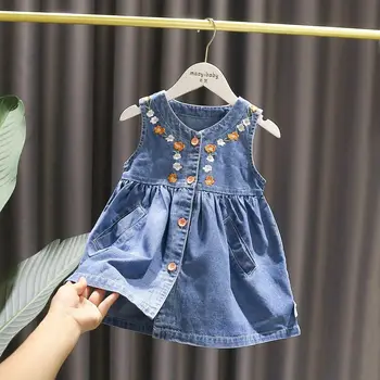 Çocuk Setleri Kızlar Rahat Moda Nakış Sonbahar Yeni Kore Versiyonu Kız Kovboy Yelek Çocuk Giyim Basit Canlı