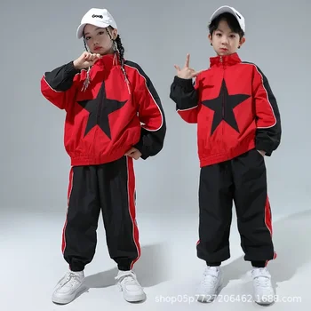 Çocuk Sokak Dansı Hip Hop Dans Elbise Erkek Spor Takım Elbise Kız Grubu Performans Kostüm Uzun Kollu Takım Elbise Ceket Pantolon