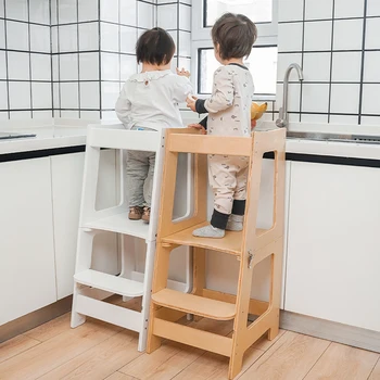 Çocuk Yıkama Adım Monterey Çok Fonksiyonlu Katlanır Öğrenme Kulesi Bebek yıkama taburesi katı ahşap kaymaz Mutfak Tabure