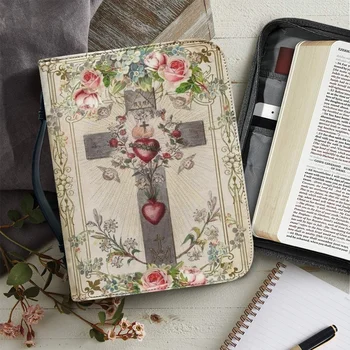 Özel Tasarım Çapraz Çiçek Tasarım İncil saklama çantası Kadın Kilise Pratik İncil Çantası Deri Çalışma Kitabı Kutsal Saklama kutuları