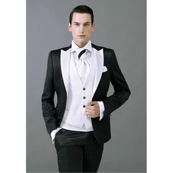 Özel Yapılmış Damat Erkek Smokin Erkek Takım Elbise Düğün Groomsmen Tepe Yaka En Iyi Adam Damat Takım Elbise (Ceket + Pantolon + Yelek)