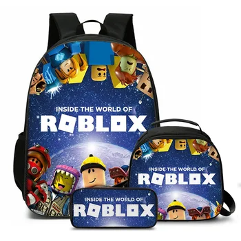 Üç parçalı Set ROBLOX Sanal Dünya Öğrenci Schoolbag Anime Periferik Sırt Çantası Sırt Çantası kalem çantası Yalıtım Yemek Çantası
