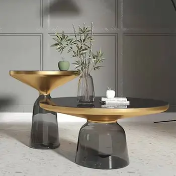 Şeffaf masa örtüsü Cam çay masası İskandinav Sehpalar Yuvarlak Sehpa Oturma Odası Modern Yaratıcı Mobilya Sehpa Dekor