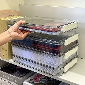 Şeffaf Masaüstü kağıt saklama kutusu Büyük Kapasiteli Çok amaçlı A4 kağıt saklama kutusu Organizatör Plastik dosya saklama kutusu