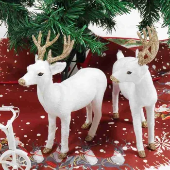 Peluş Simülasyon Noel Beyaz Ren Geyiği Ayakta Noel Beyaz Elk Geyik Bebek Ev Partisi Festivali Dekorasyon Dekorasyon